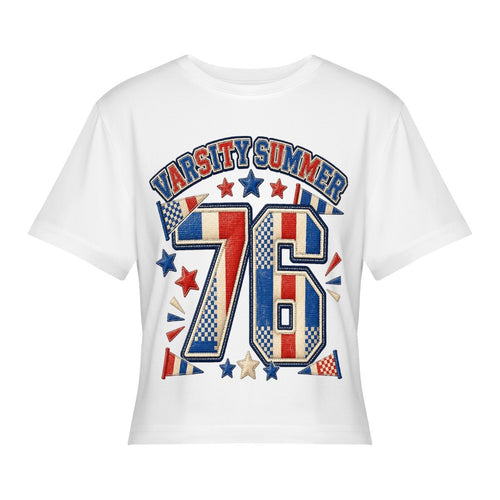 1776 Americana Women’s Stretch Crop Graphic Tee - white - 正面