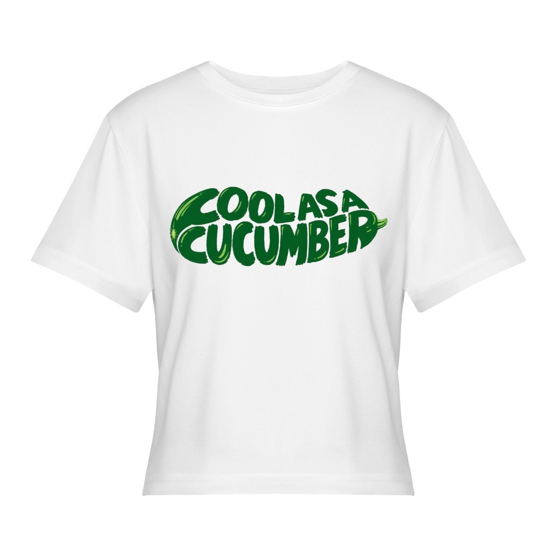Cool as Cucumber Women’s Stretch Crop Graphic Tee - white - 正面