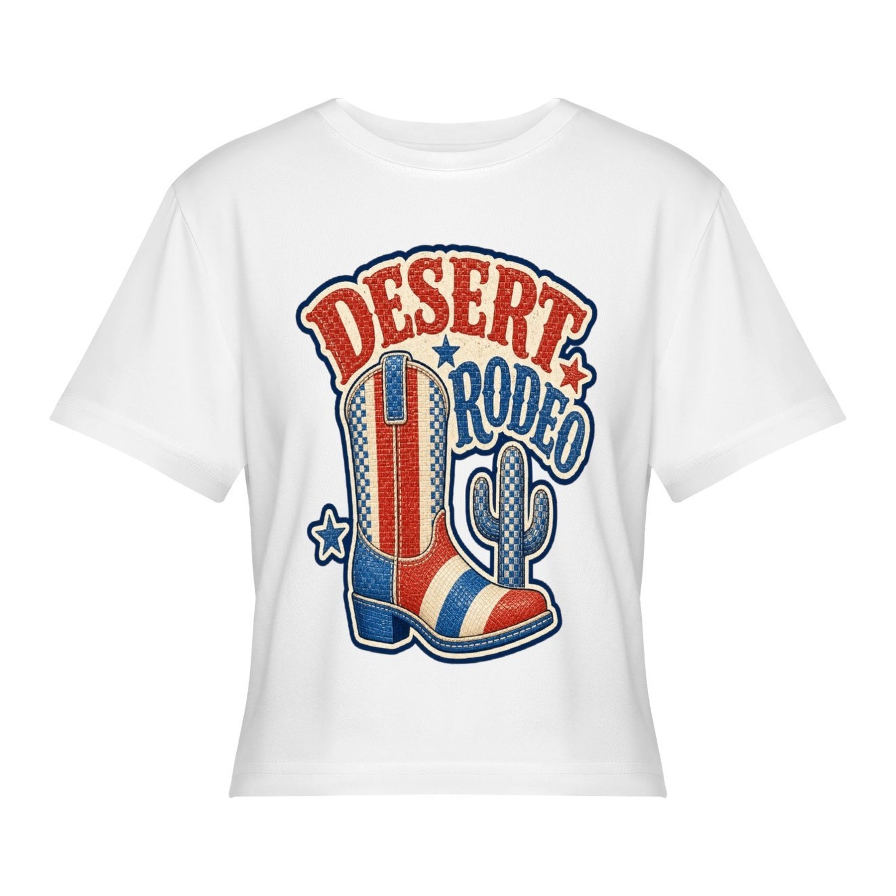 Desert Rodeo Women’s Stretch Crop Graphic Tee - white - 正面