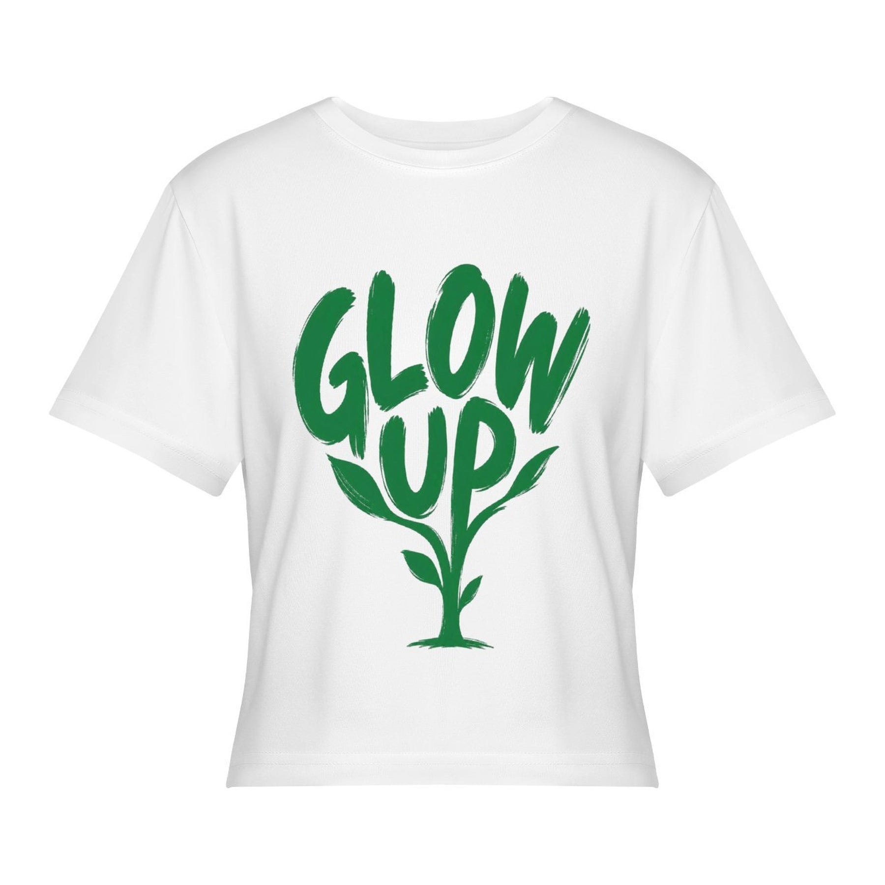 Glow Up Cactus Women’s Stretch Crop Graphic Tee - white - 正面