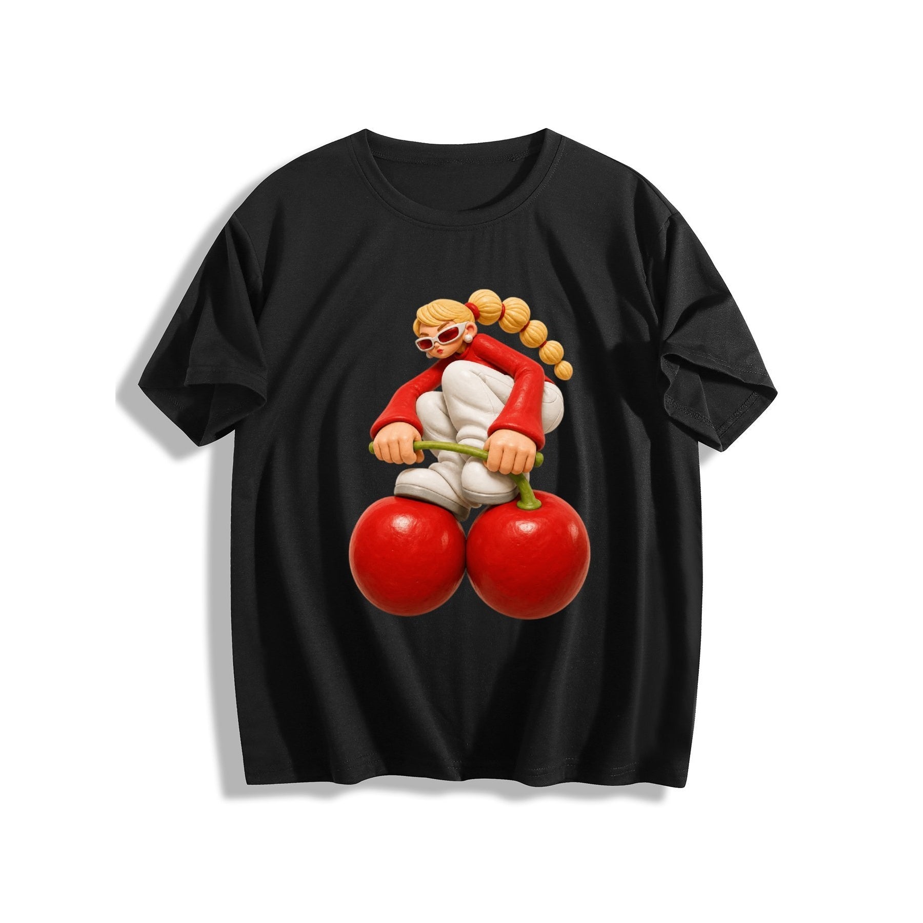 Cherry Character Women’s Graphic Tee - black - 正面