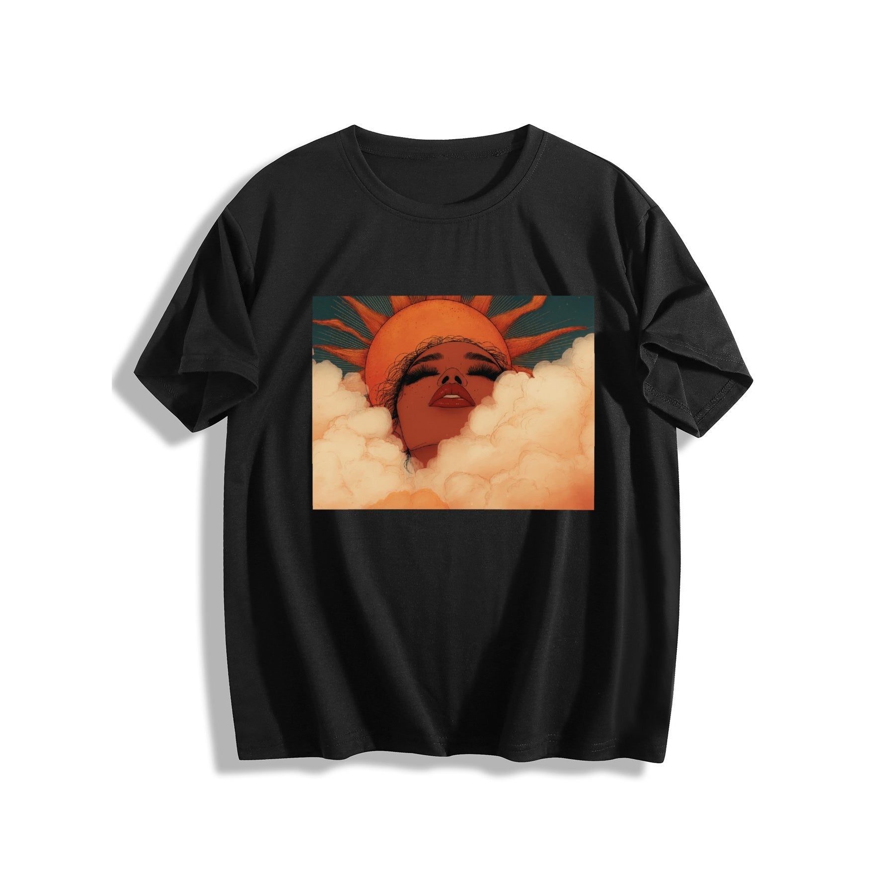 Retro Sunset Portrait Women’s Graphic Tee - black - 正面