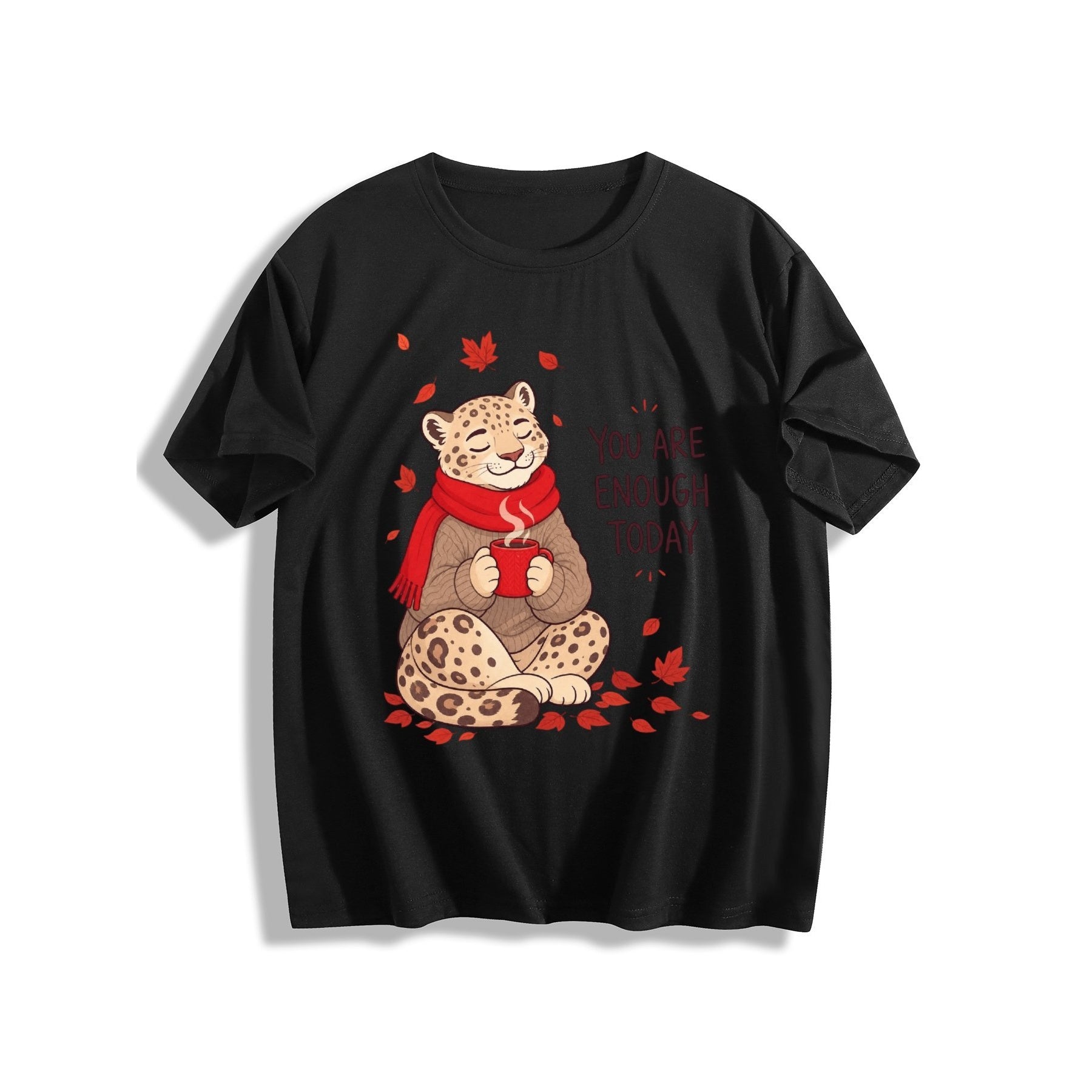 You Are Enough Today Cat Women’s Graphic Tee - black - 正面