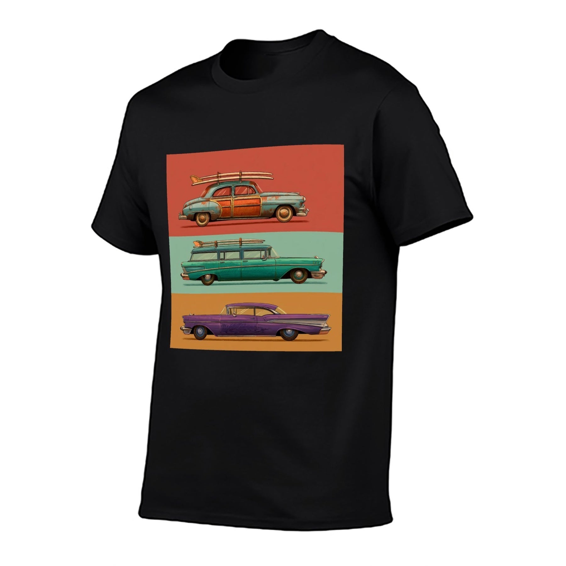 Retro Cars Poster Unisex Graphic Tee - black - 正面