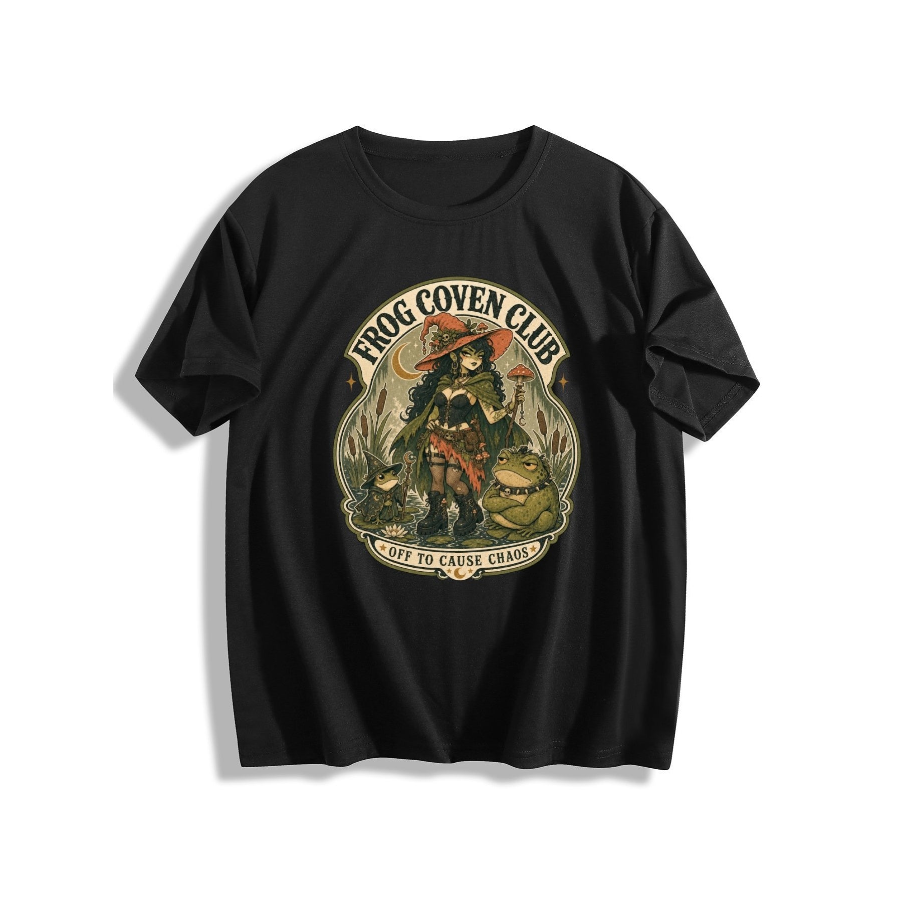 Frog Coven Club Women’s Graphic Tee - black - 正面