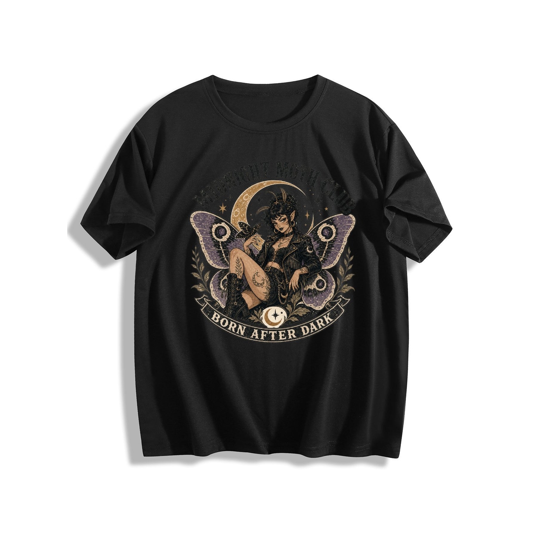 Midnight Owl Moon Women’s Graphic Tee - black - 正面