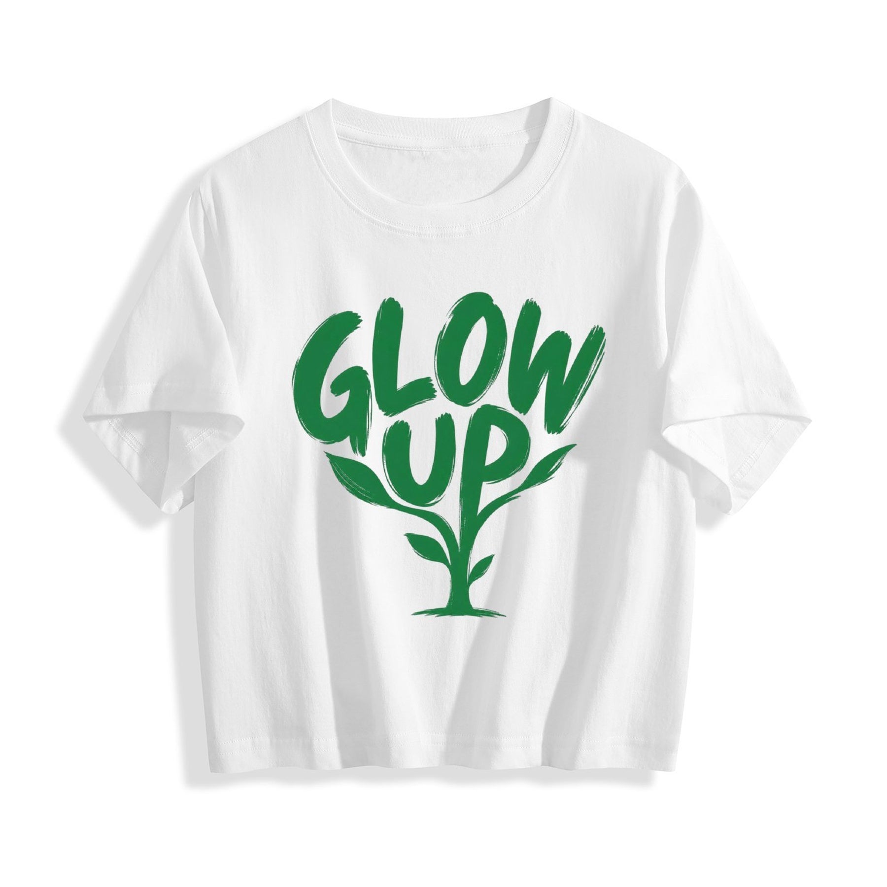 Glow Up Cactus Women’s Crop Graphic Tee - white - 正面