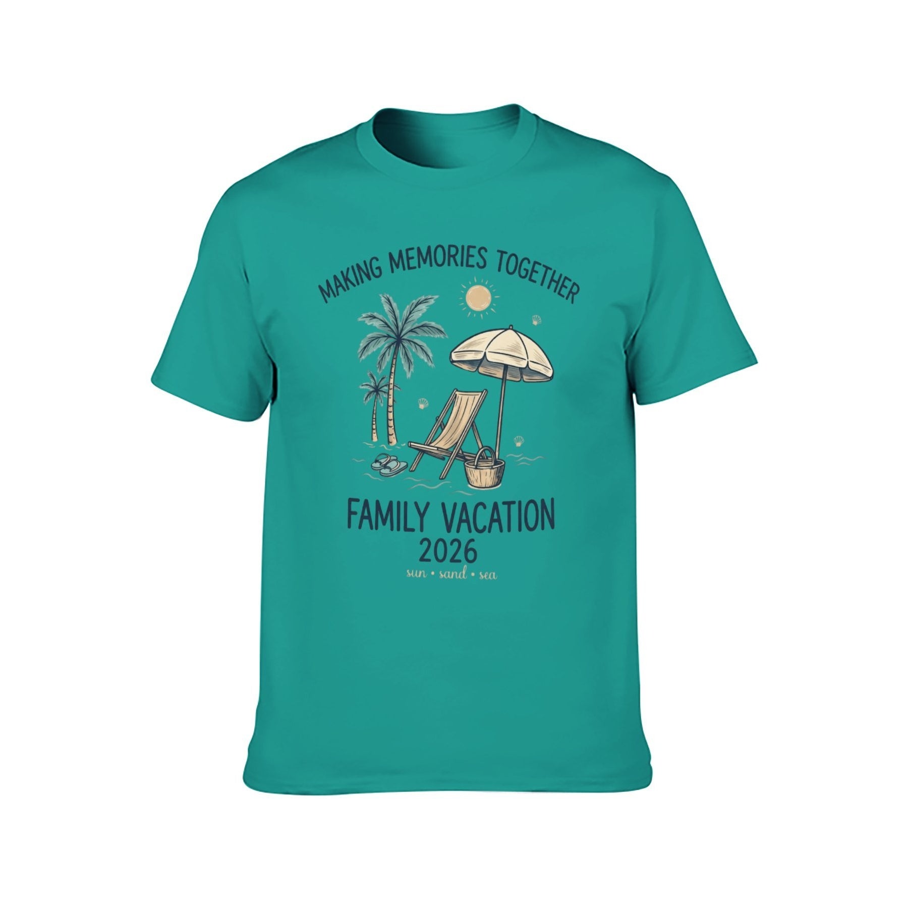 Family Vacation Retro Unisex Graphic Tee - blue-green - 正面