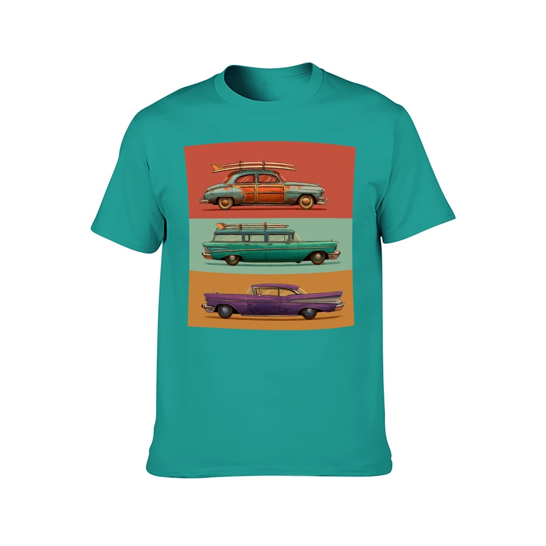 Retro Cars Poster Unisex Graphic Tee - blue-green - 正面