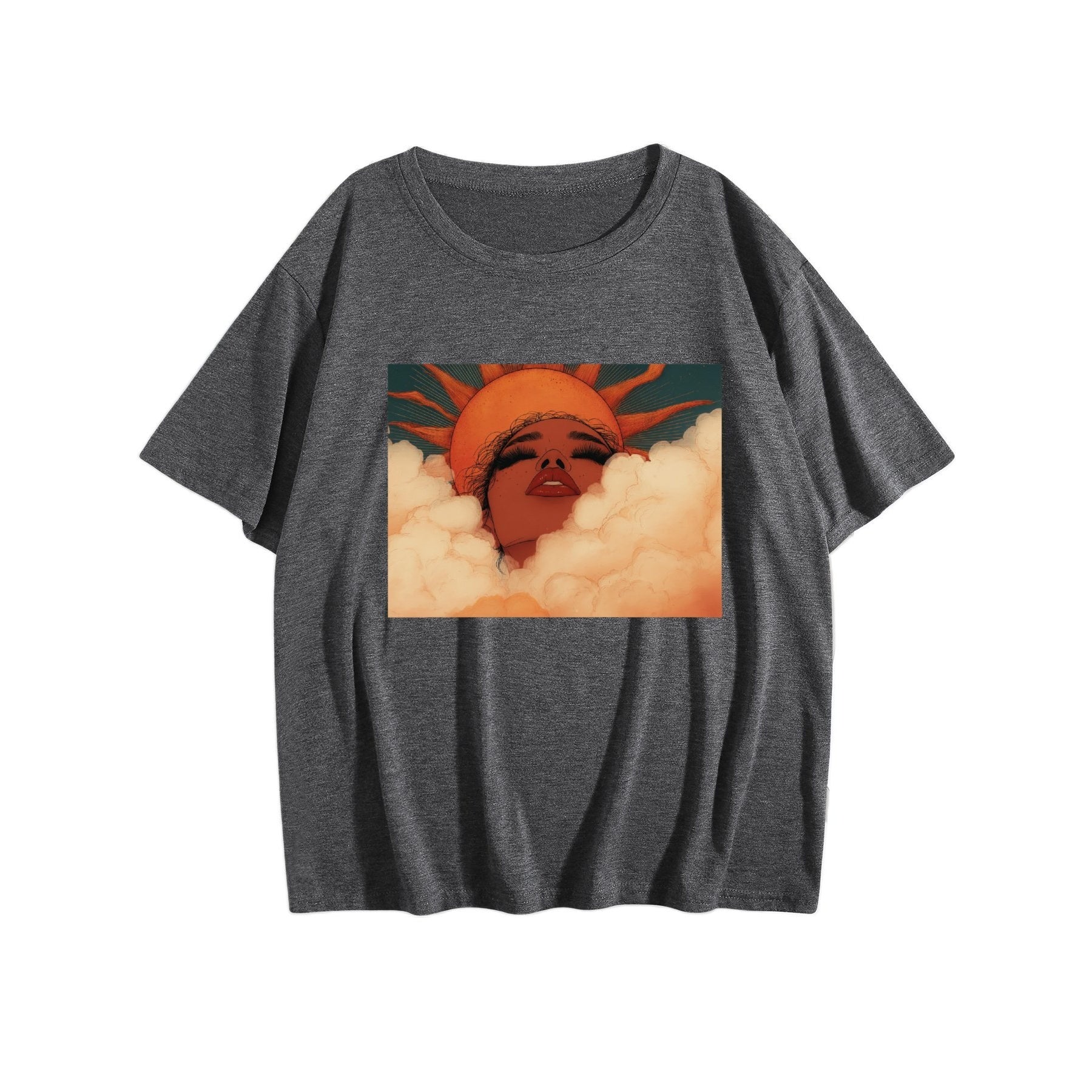 Retro Sunset Portrait Women’s Graphic Tee - dark grey - 正面