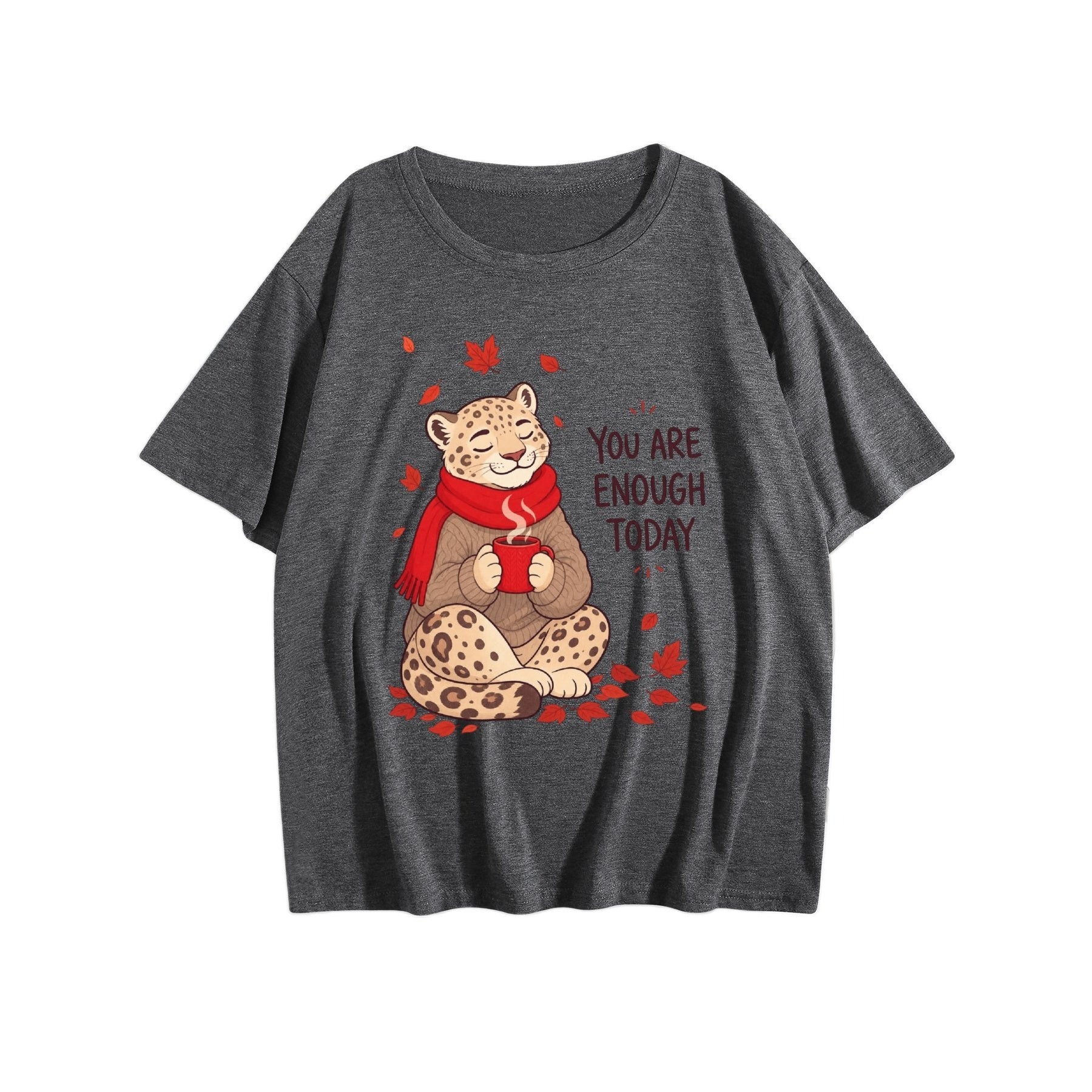 You Are Enough Today Cat Women’s Graphic Tee - dark grey - 正面