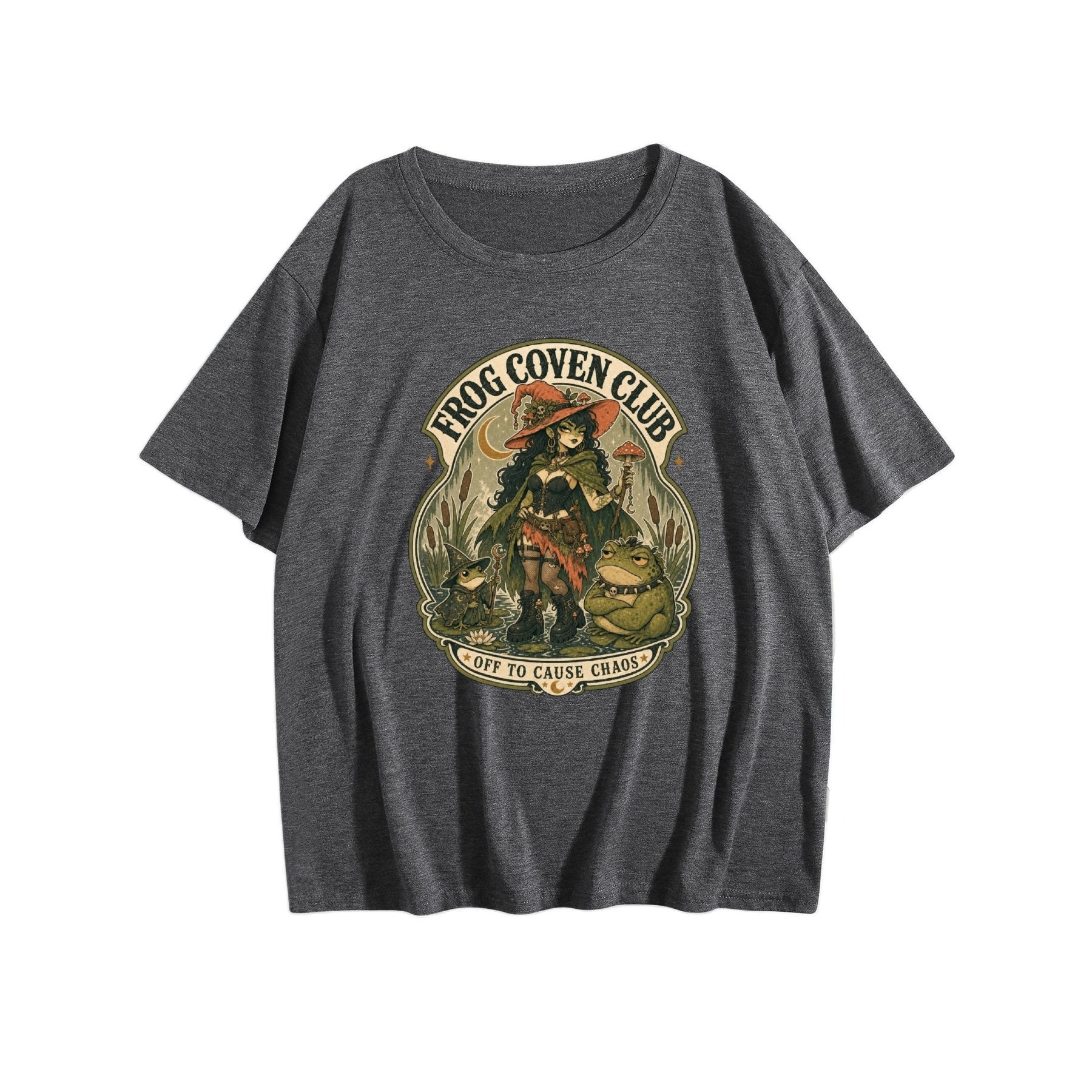 Frog Coven Club Women’s Graphic Tee - dark grey - 正面