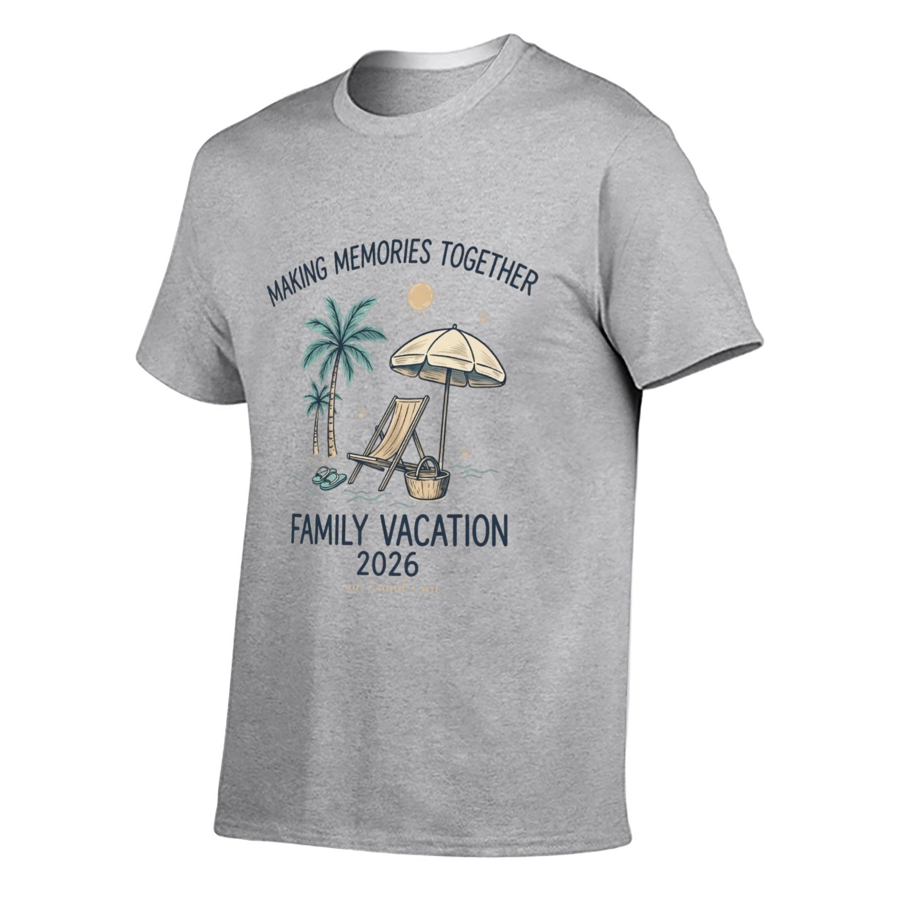 Family Vacation Retro Unisex Graphic Tee - gray - 正面