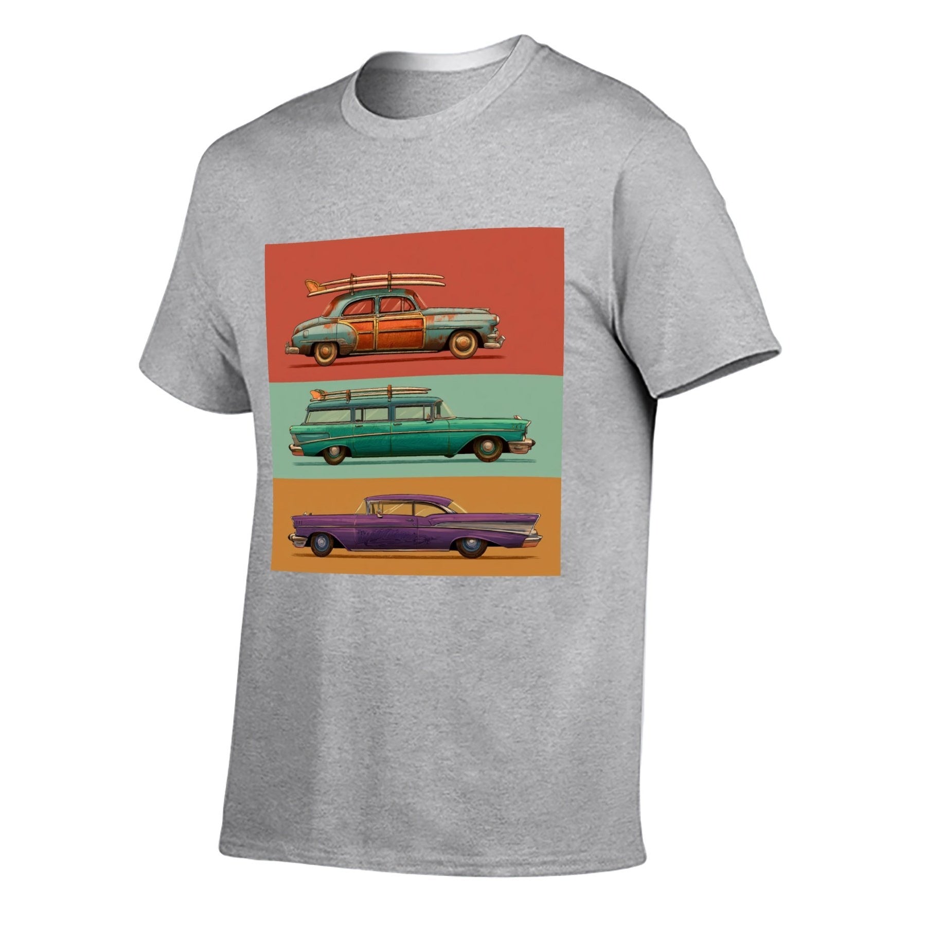 Retro Cars Poster Unisex Graphic Tee - gray - 正面