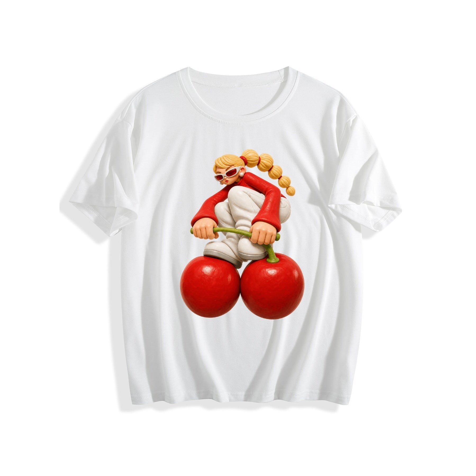 Cherry Character Women’s Graphic Tee - white - 正面