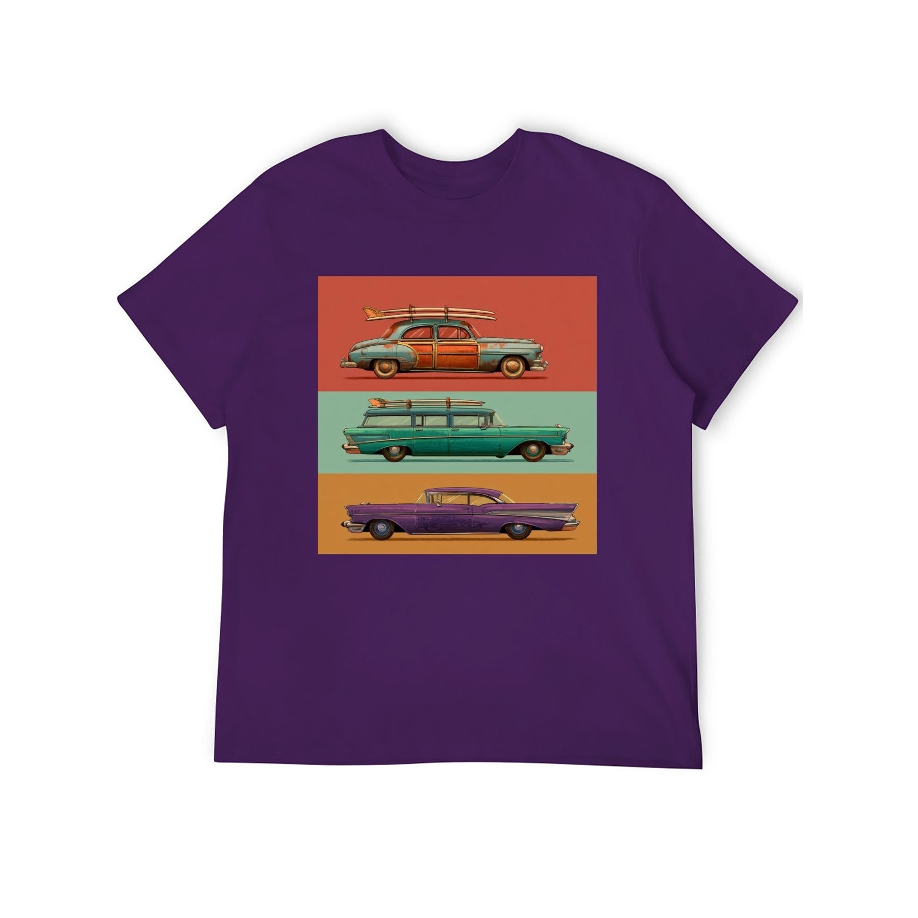 Retro Cars Poster Unisex Graphic Tee - purple - 正面