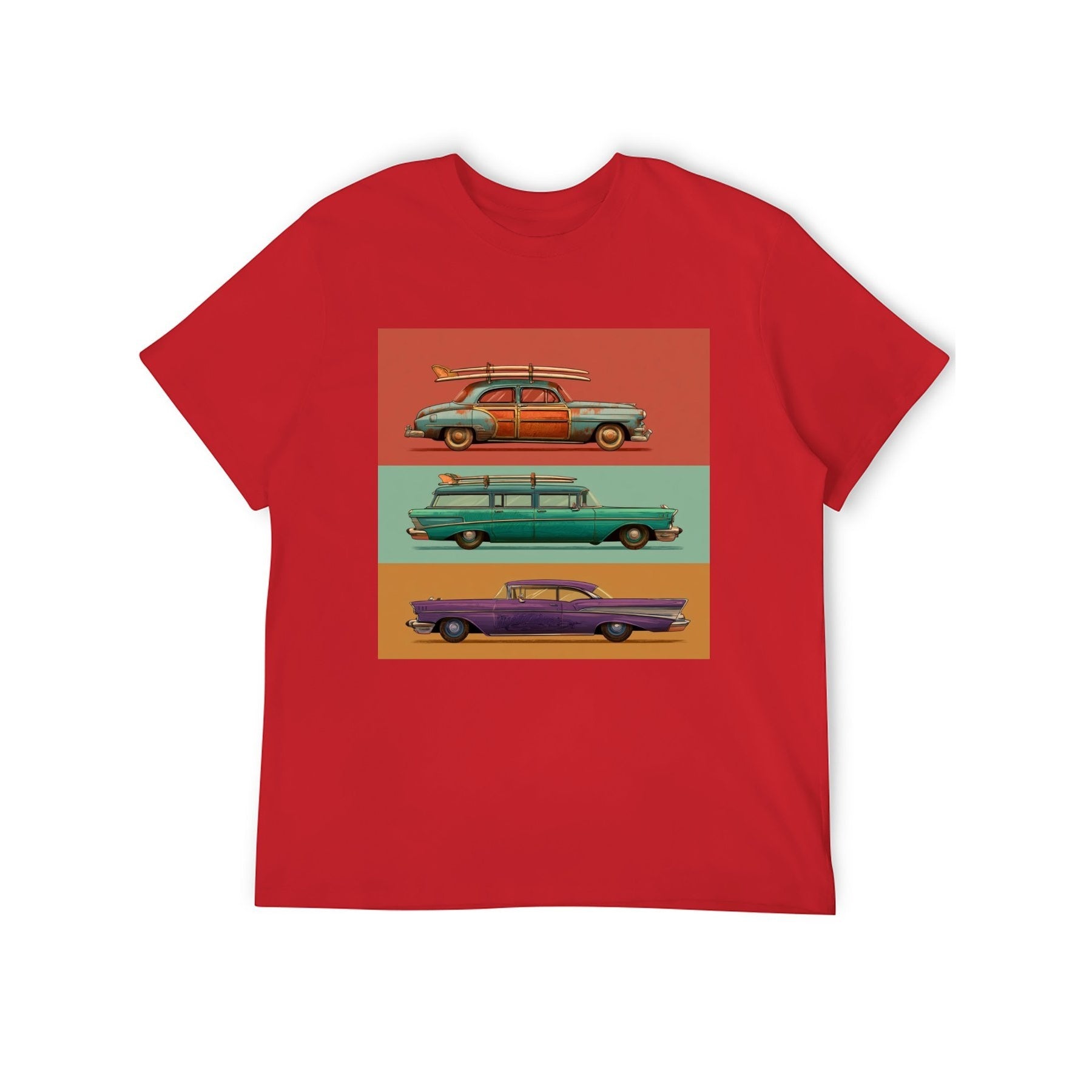 Retro Cars Poster Unisex Graphic Tee - red - 正面