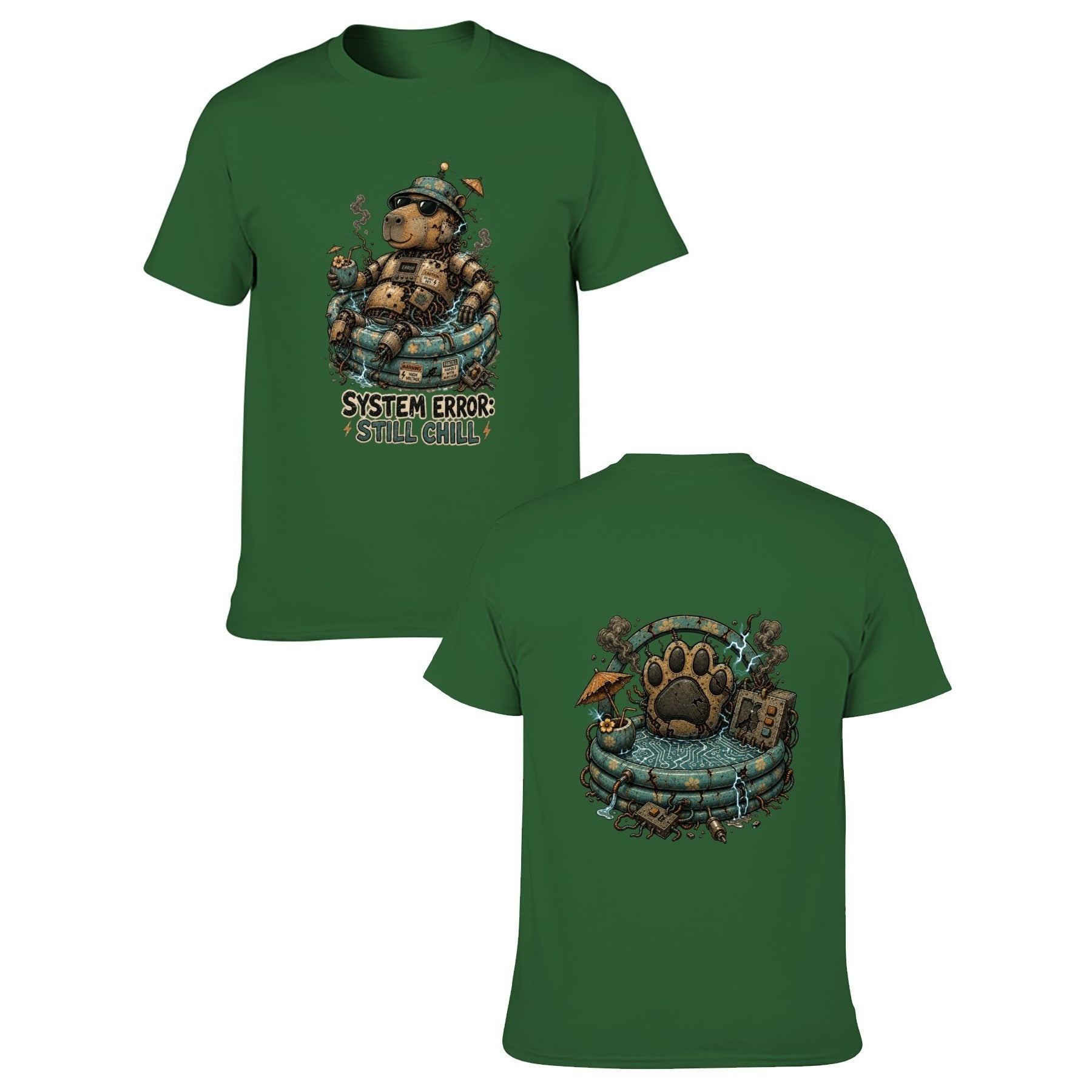 Paw Ritual Crest Two-Sided Unisex Graphic Tee - army green - 正反两面