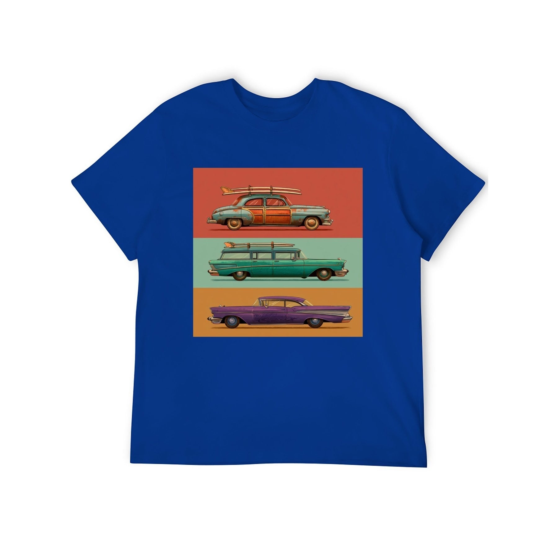 Retro Cars Poster Unisex Graphic Tee - sapphire blue - 正面