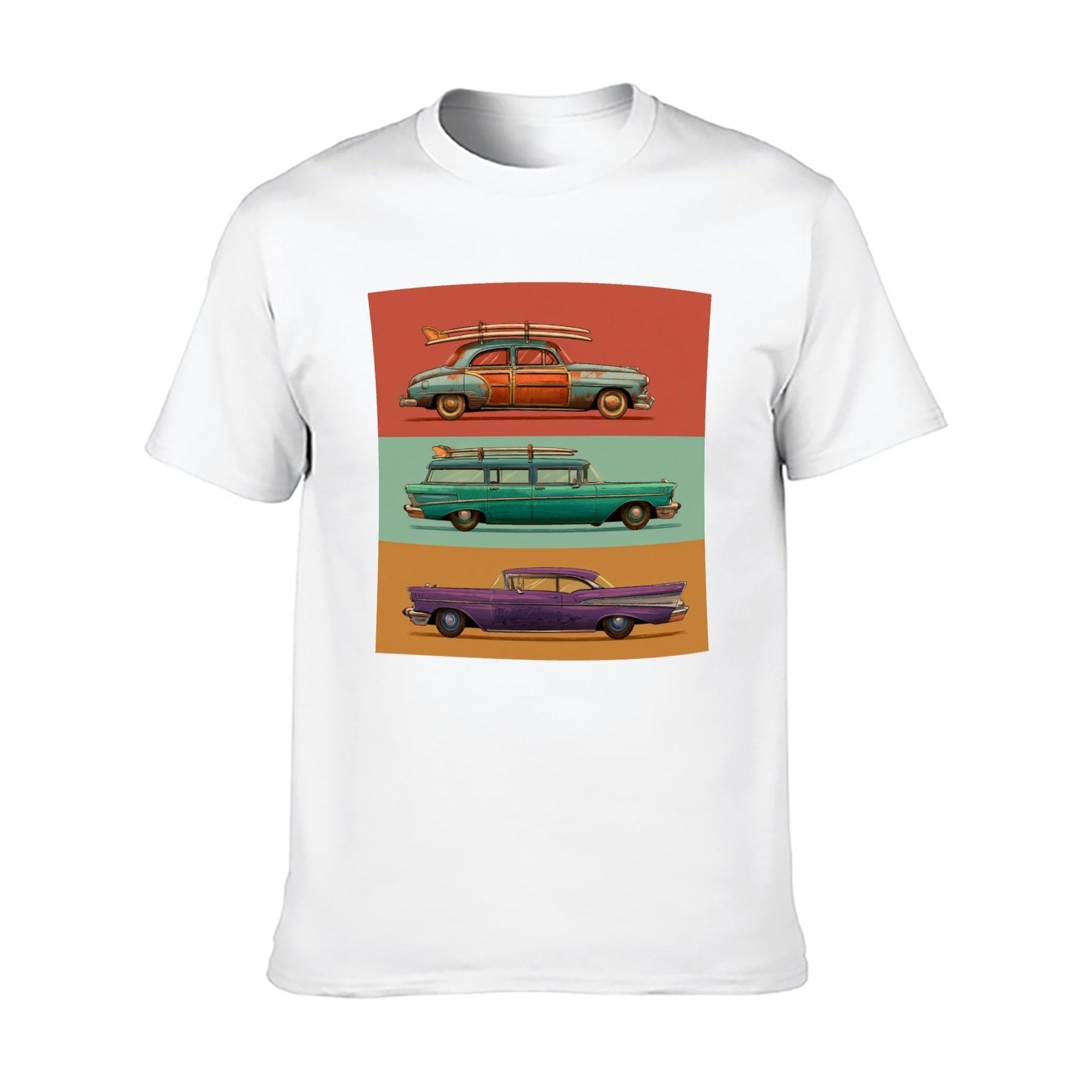 Retro Cars Poster Unisex Graphic Tee - white - 正面