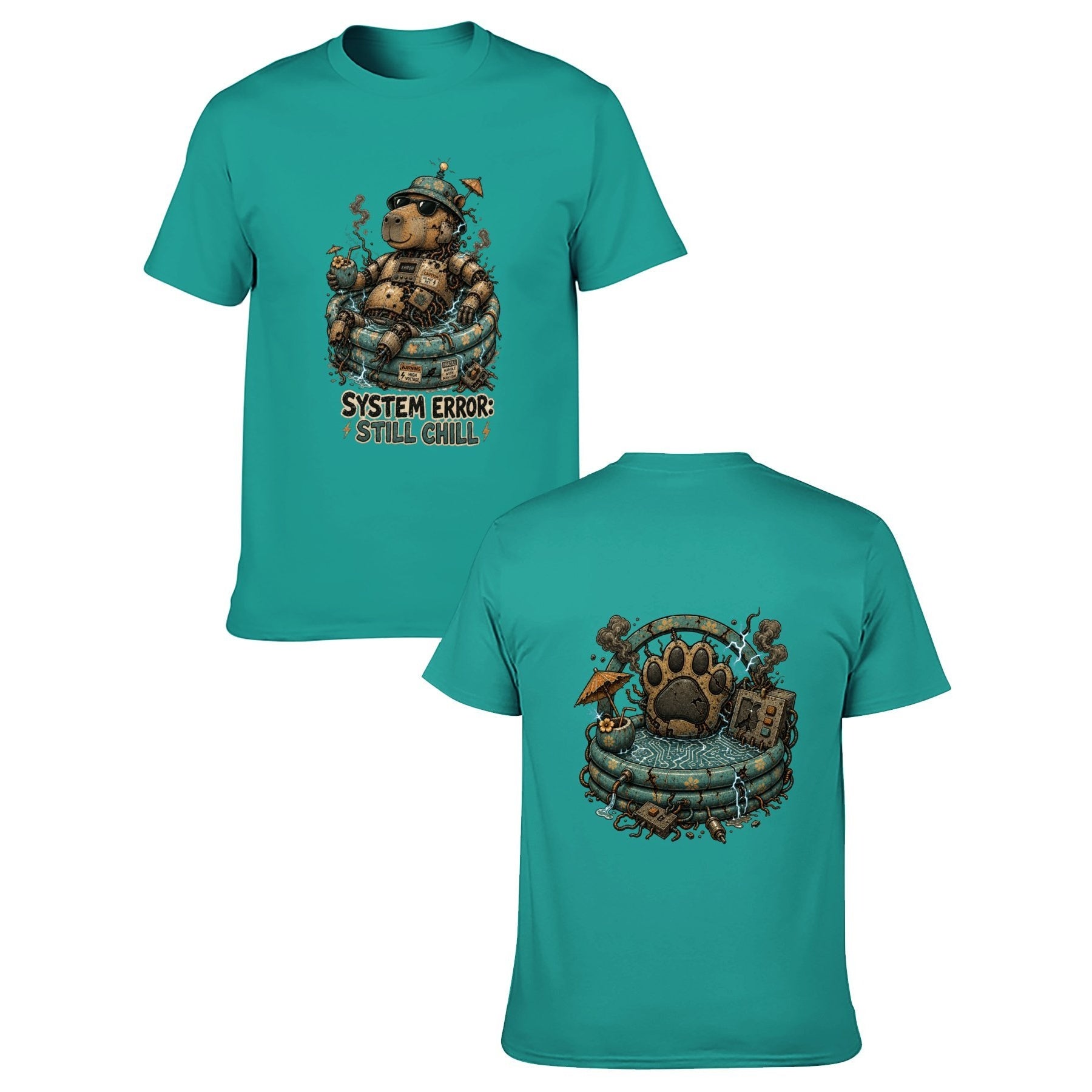 Paw Ritual Crest Two-Sided Unisex Graphic Tee - blue-green - 正反两面