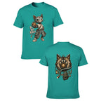 Mystic Owl Emblem Two-Sided Unisex Graphic Tee - blue-green - 正反两面