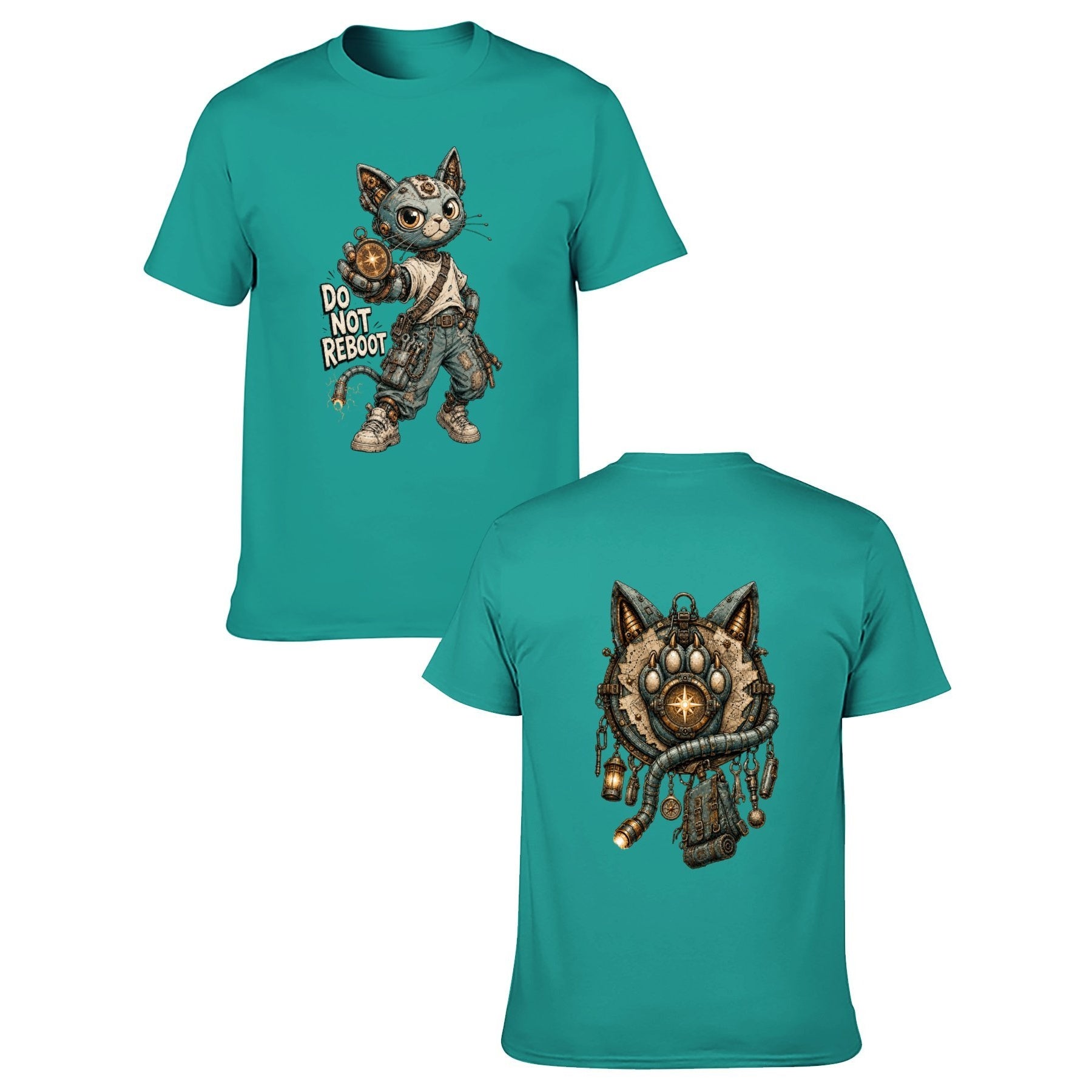 Mystic Owl Emblem Two-Sided Unisex Graphic Tee - blue-green - 正反两面