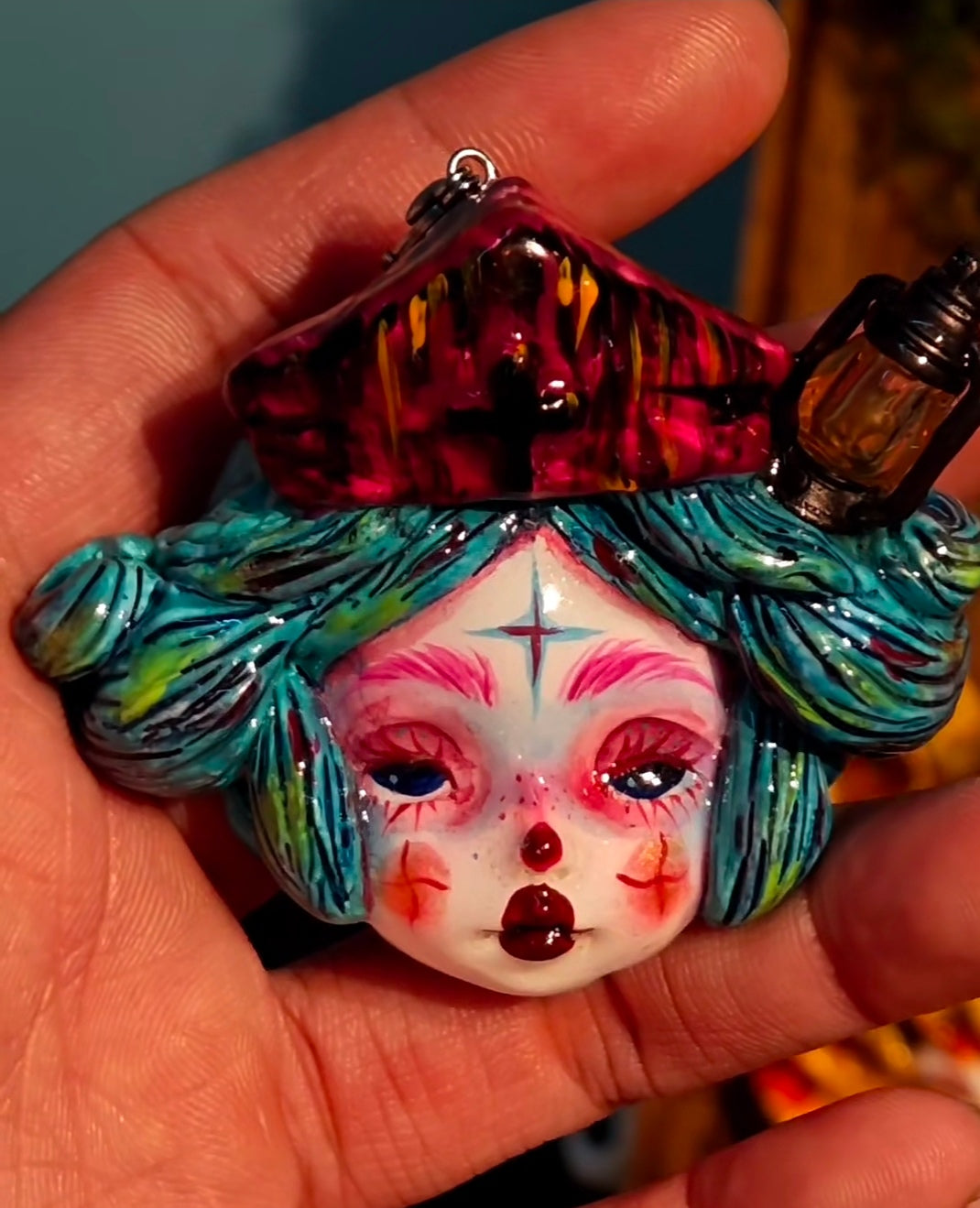 Teal Lantern — pendant detail
