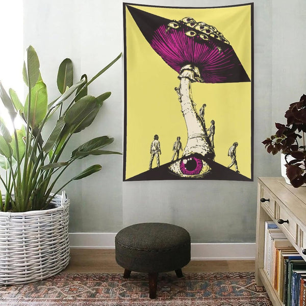 Surreal Mind-Bending Eye Mushroom Wall Tapestry (Portrait)