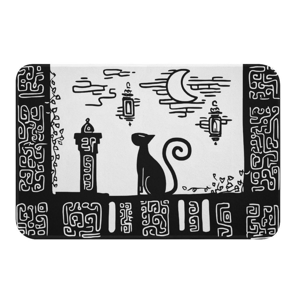 Mystic Moonlight Cat Silhouette Flannel Floor Mat