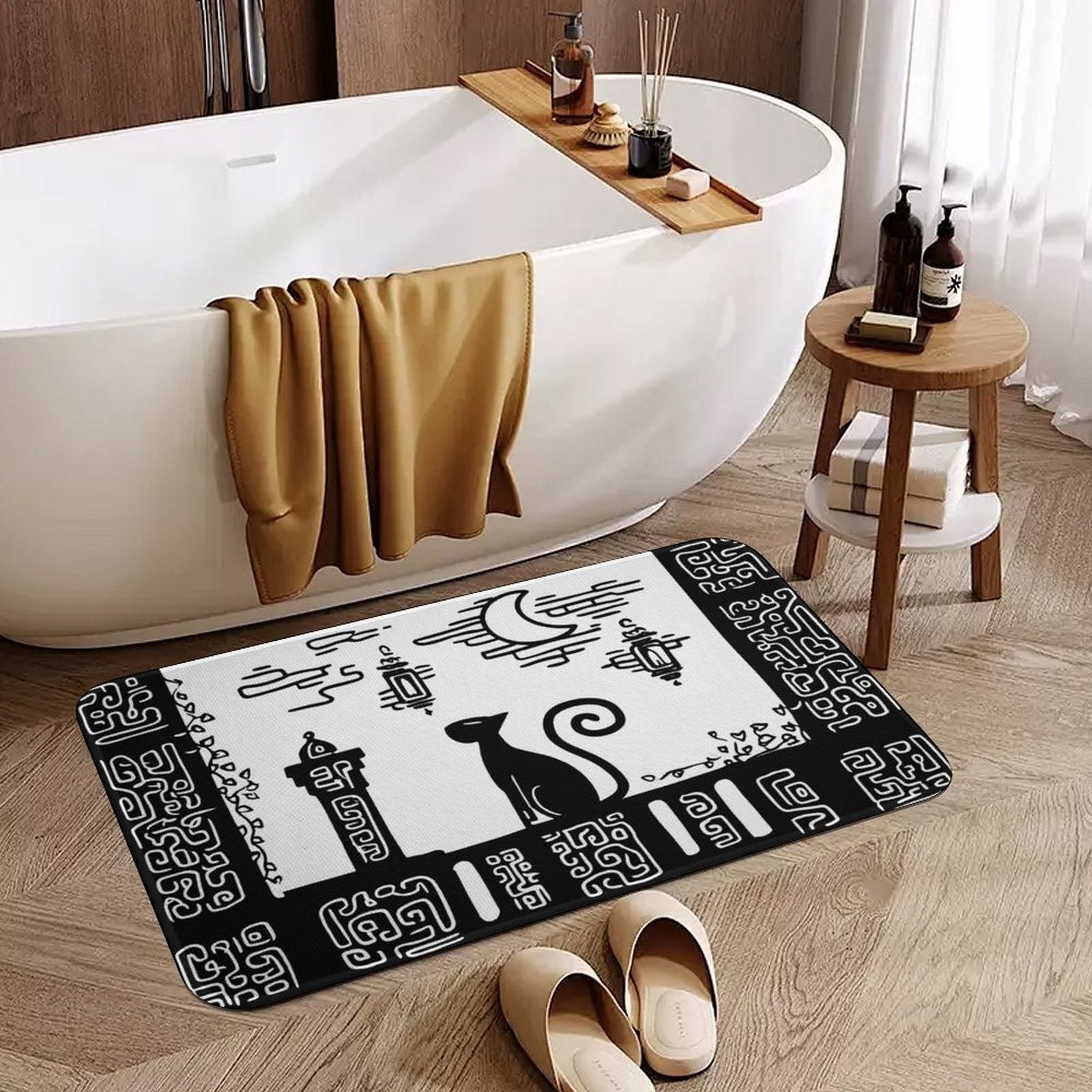 Mystic Moonlight Cat Silhouette Flannel Floor Mat