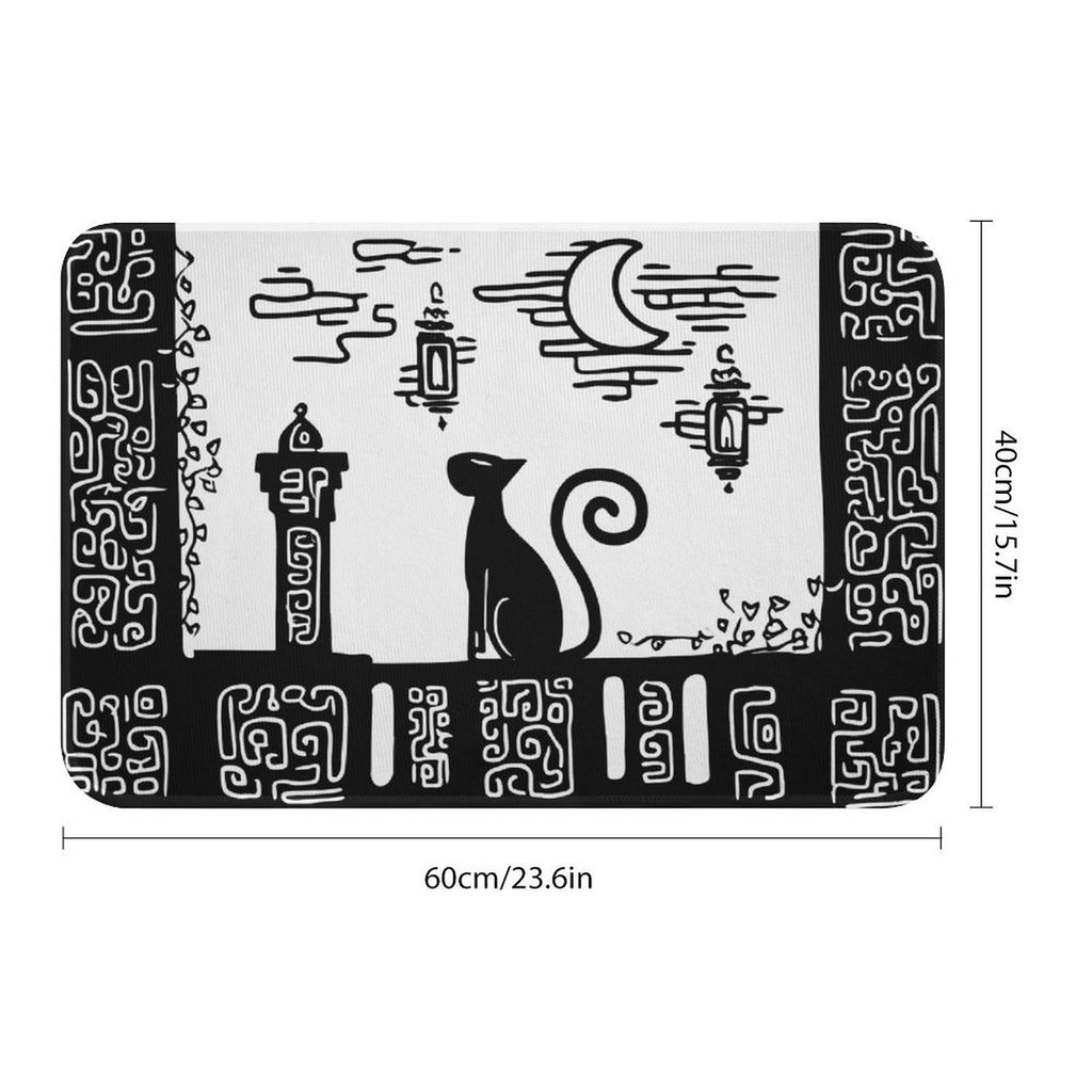 Mystic Moonlight Cat Silhouette Flannel Floor Mat