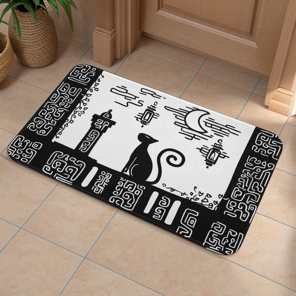 Mystic Moonlight Cat Silhouette Flannel Floor Mat