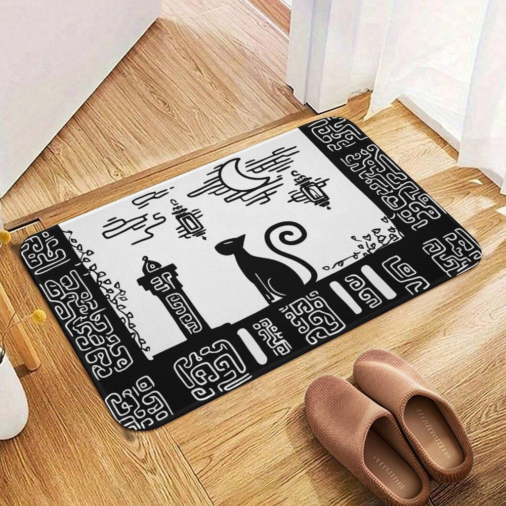 Mystic Moonlight Cat Silhouette Flannel Floor Mat
