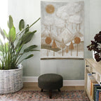 Ethereal Mountain Peaks & Sun Textured Wall Tapestry (Portrait)