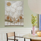 Ethereal Mountain Peaks & Sun Textured Wall Tapestry (Portrait)