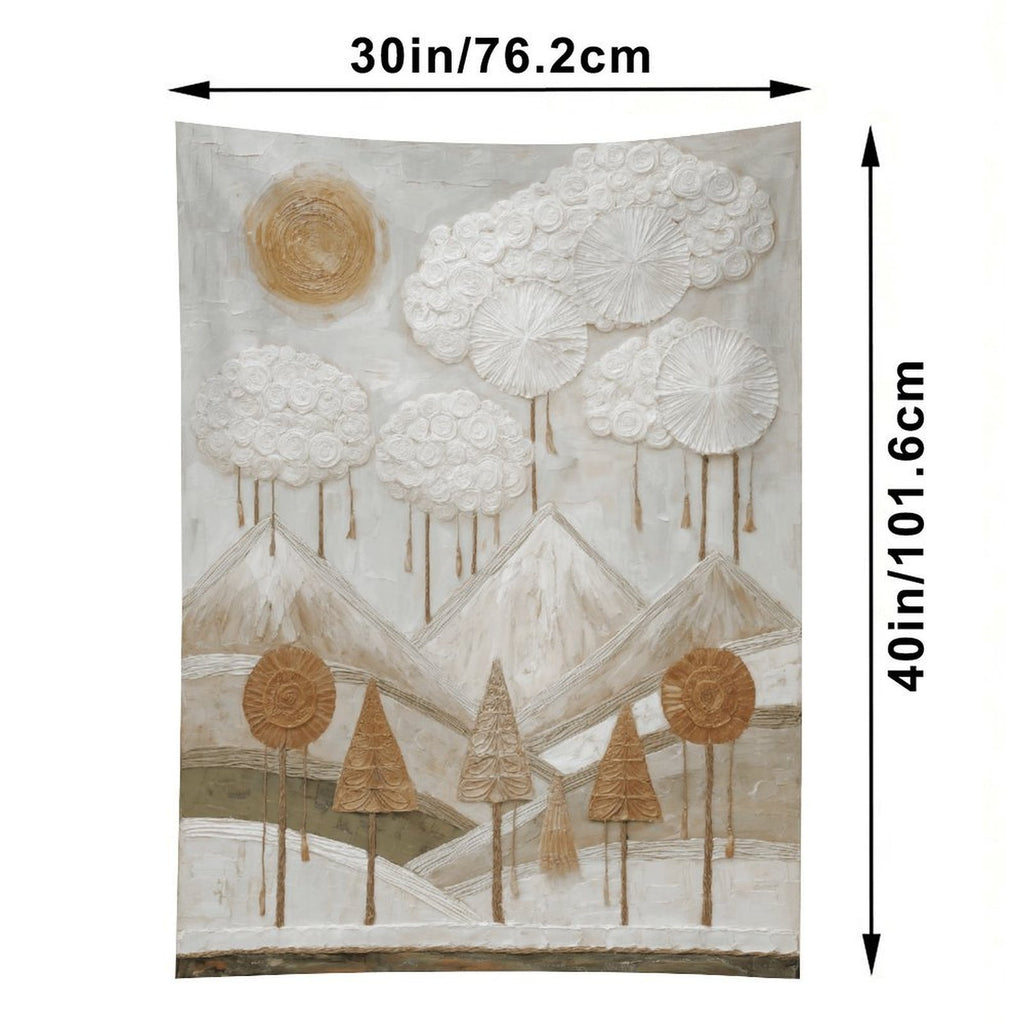Ethereal Mountain Peaks & Sun Textured Wall Tapestry (Portrait)