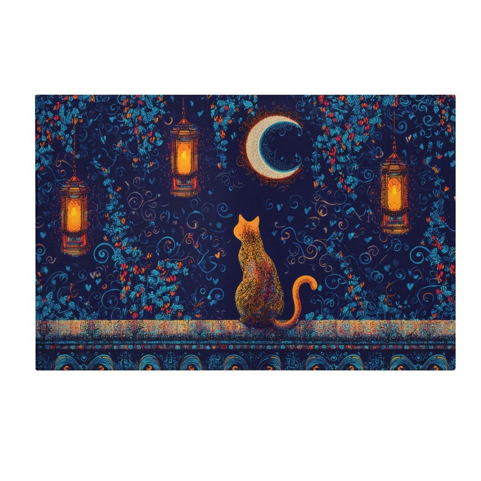 Celestial Cat Moonlit Garden Non-Slip Flannel Mat