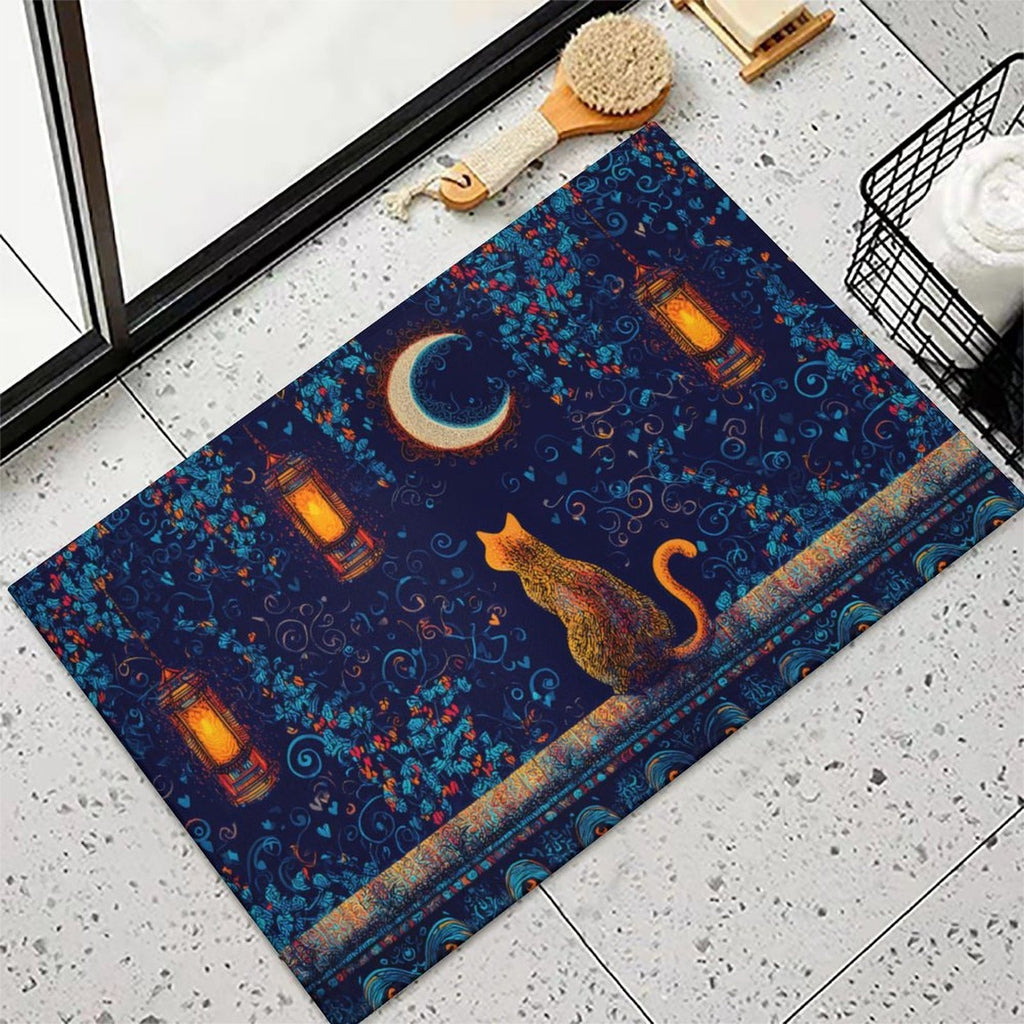 Celestial Cat Moonlit Garden Non-Slip Flannel Mat