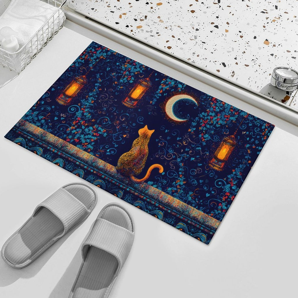 Celestial Cat Moonlit Garden Non-Slip Flannel Mat
