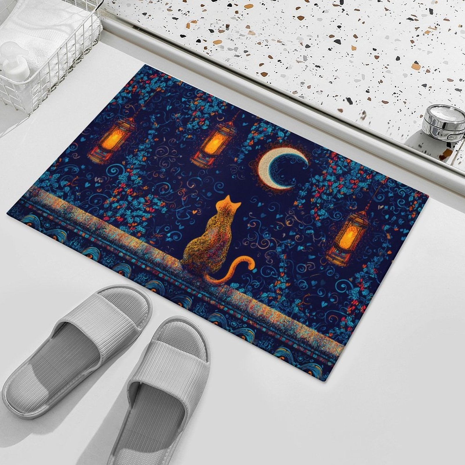 Celestial Cat Moonlit Garden Non-Slip Flannel Mat