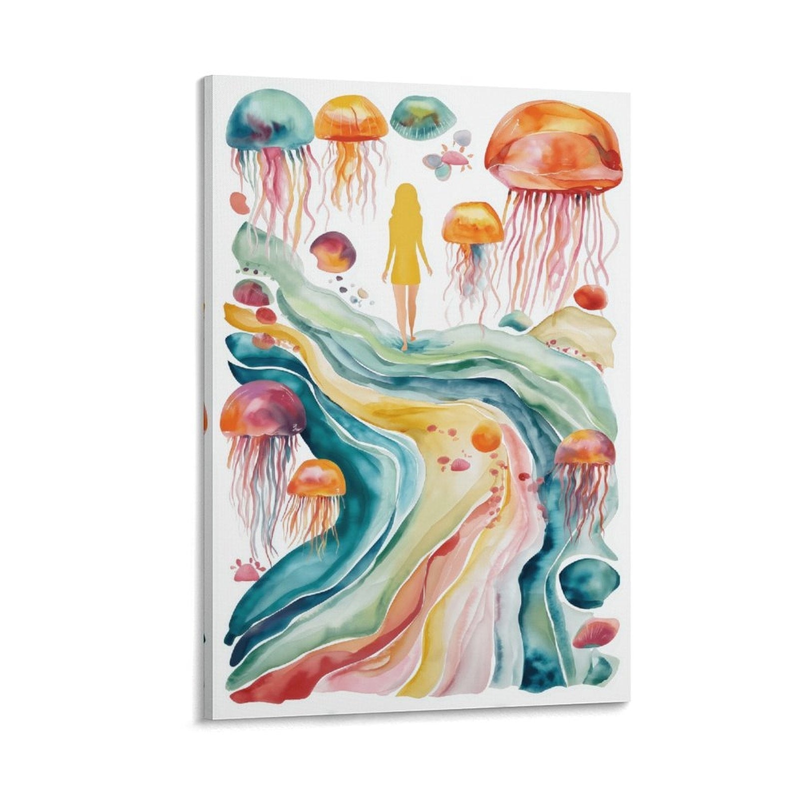 Ethereal Jellyfish Soul Framed Art Print - Watercolor Dreamscape Portrait