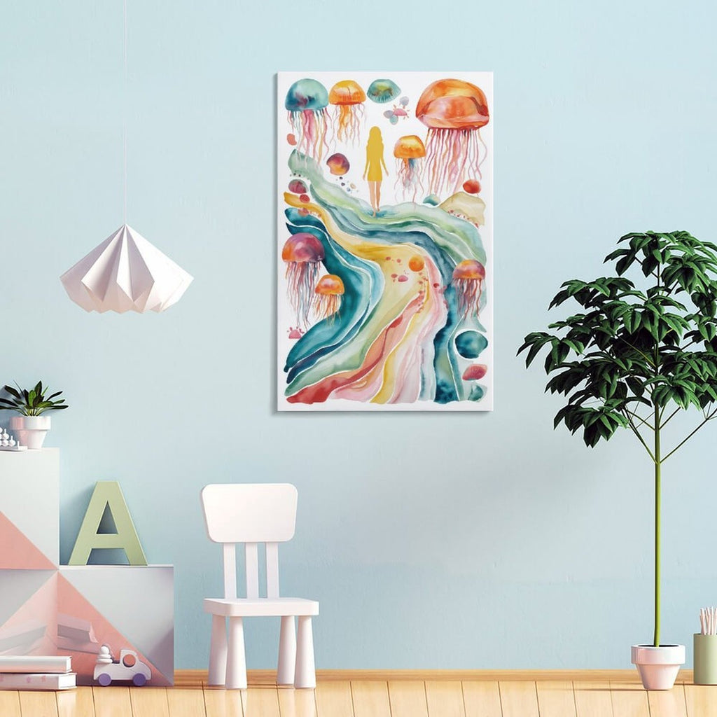 Ethereal Jellyfish Soul Framed Art Print - Watercolor Dreamscape Portrait