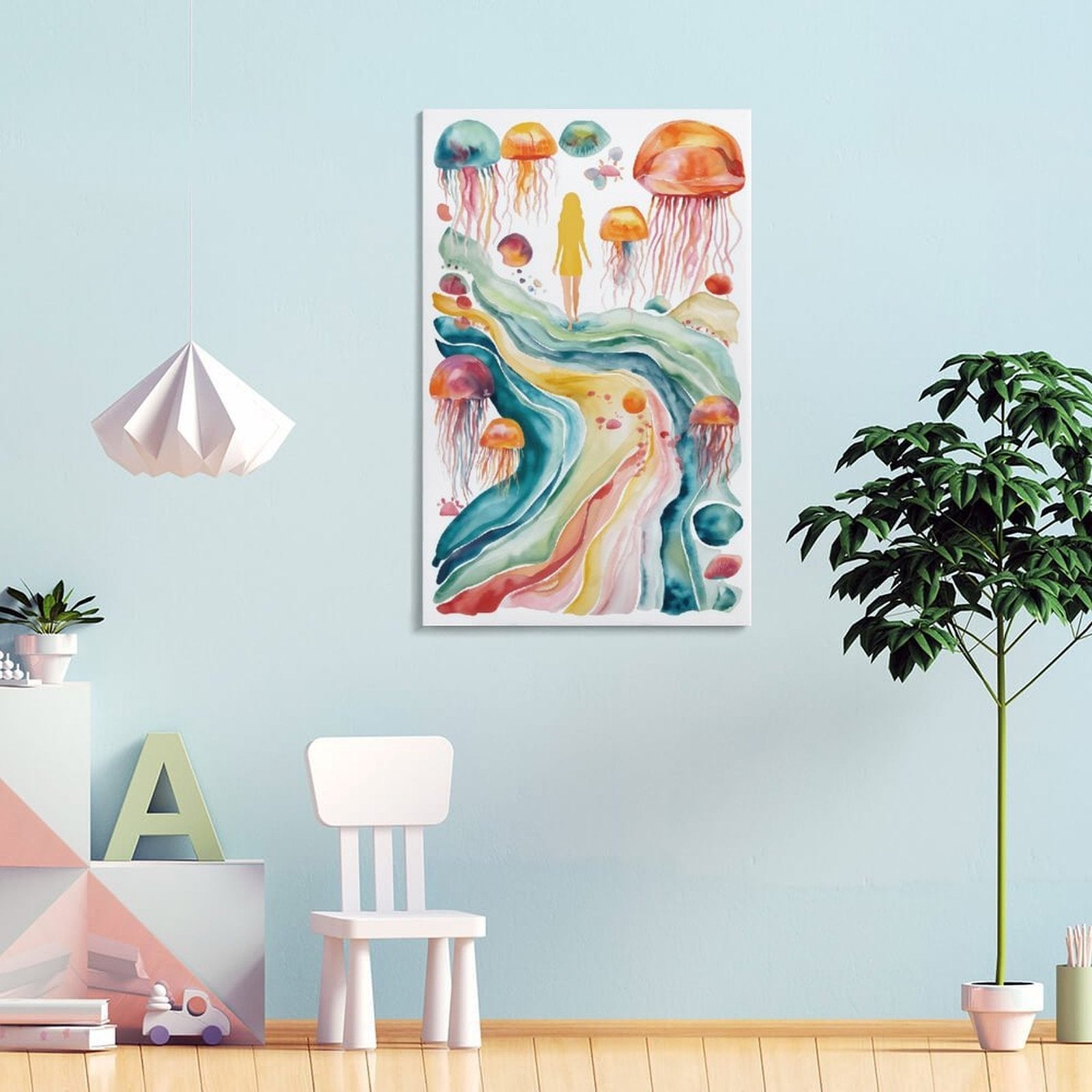 Ethereal Jellyfish Soul Framed Art Print - Watercolor Dreamscape Portrait