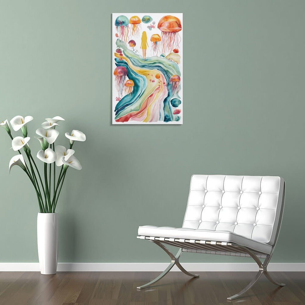 Ethereal Jellyfish Soul Framed Art Print - Watercolor Dreamscape Portrait