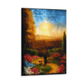 Serene Sunset Stroll Framed Canvas Art Portrait