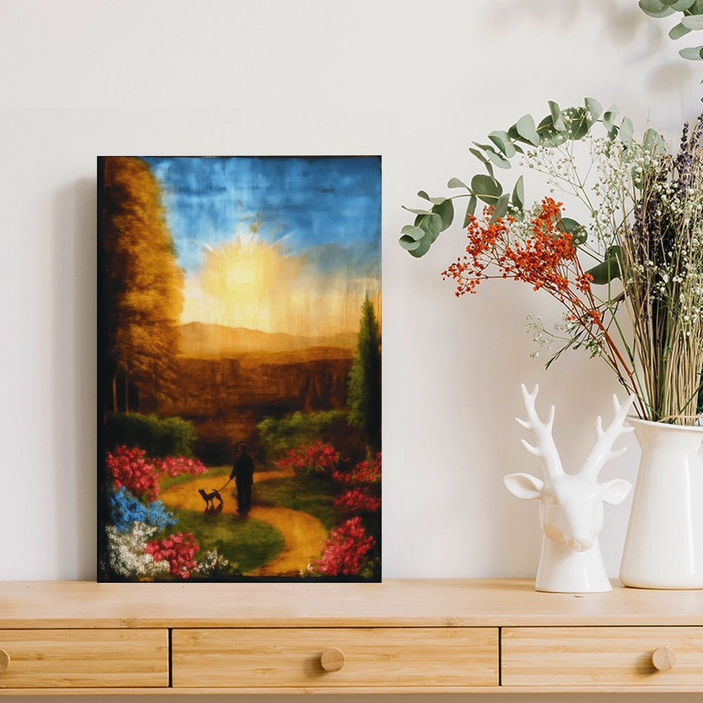 Serene Sunset Stroll Framed Canvas Art Portrait