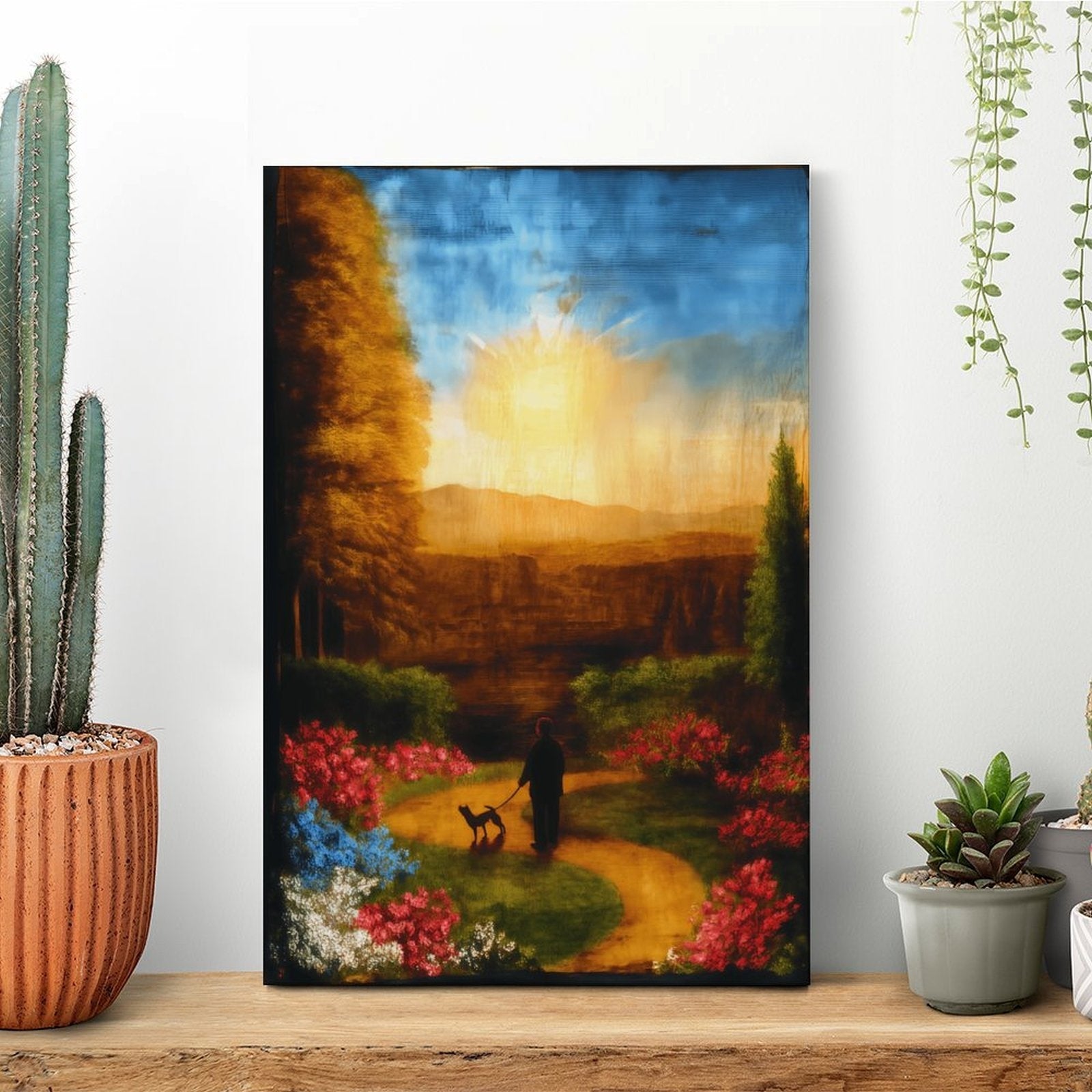 Serene Sunset Stroll Framed Canvas Art Portrait