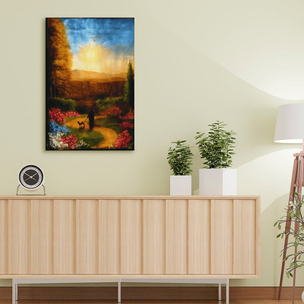 Serene Sunset Stroll Framed Canvas Art Portrait