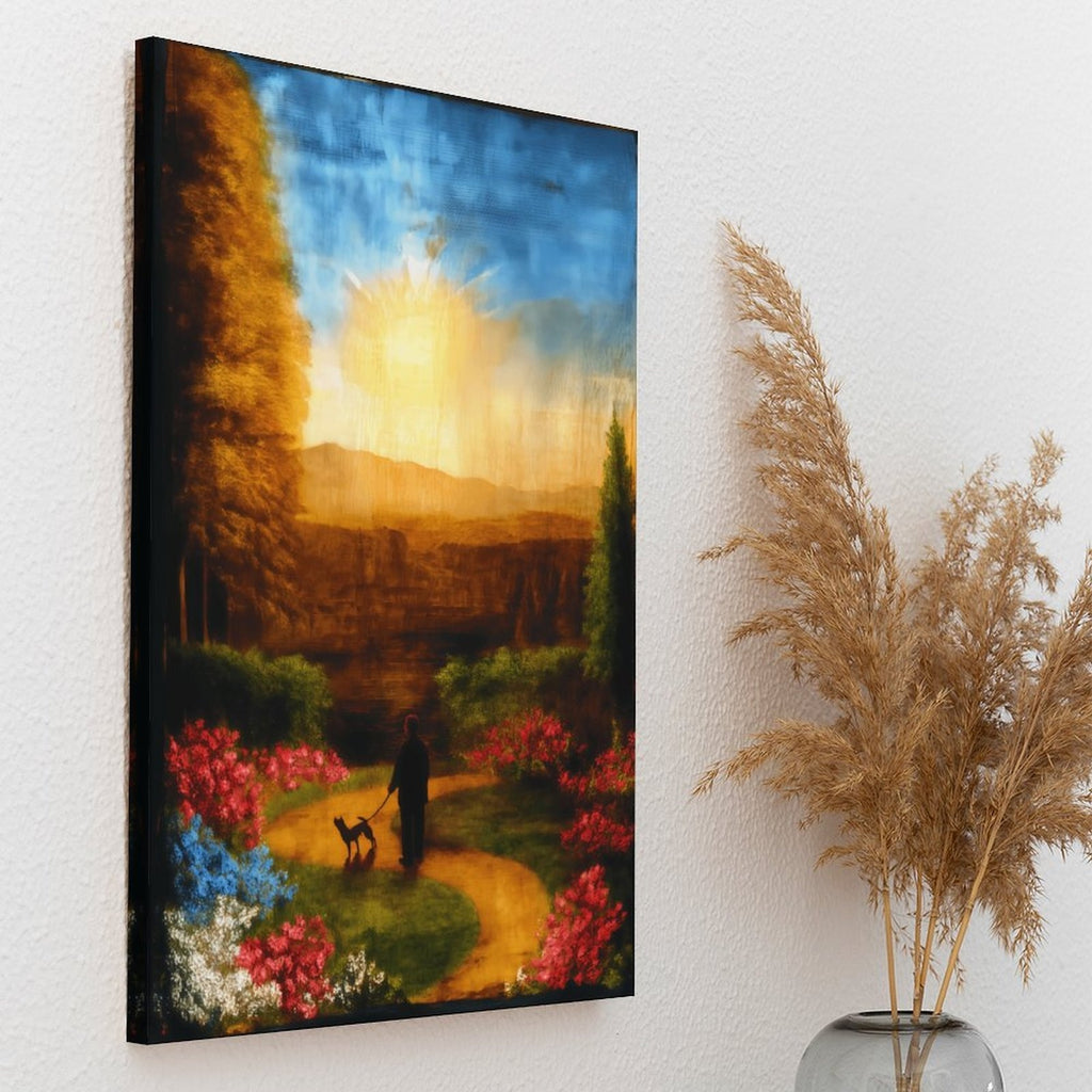 Serene Sunset Stroll Framed Canvas Art Portrait